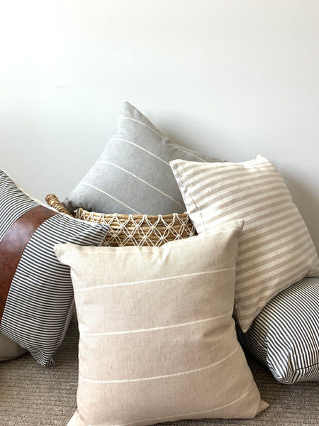 Leather Charcoal Stripe Pillow Cover