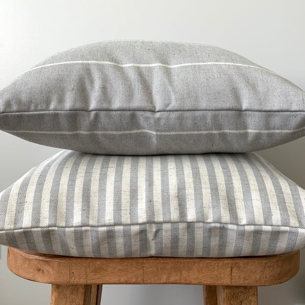 Gray/Cream Linen Stripe Pillow Cover