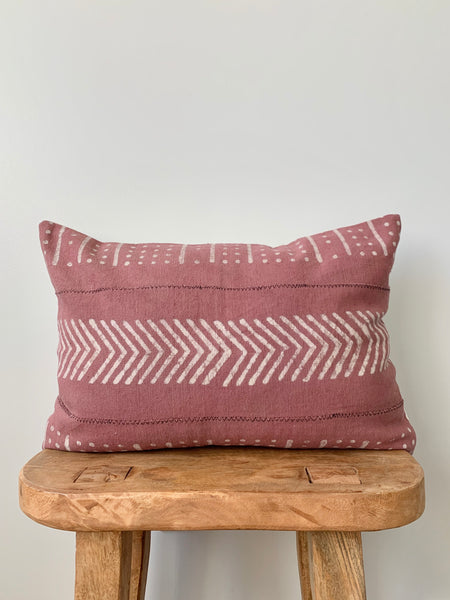 Rusty Pink Lumbar Mudcloth Pillow Cover