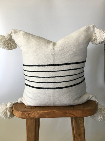 Black & White Thin Stripe Pom Pom Pillow Cover