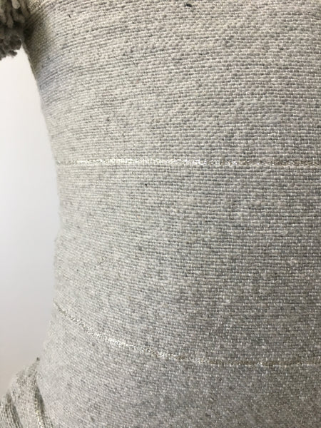 Gray & Silver Stripe Pom Pom Pillow Cover