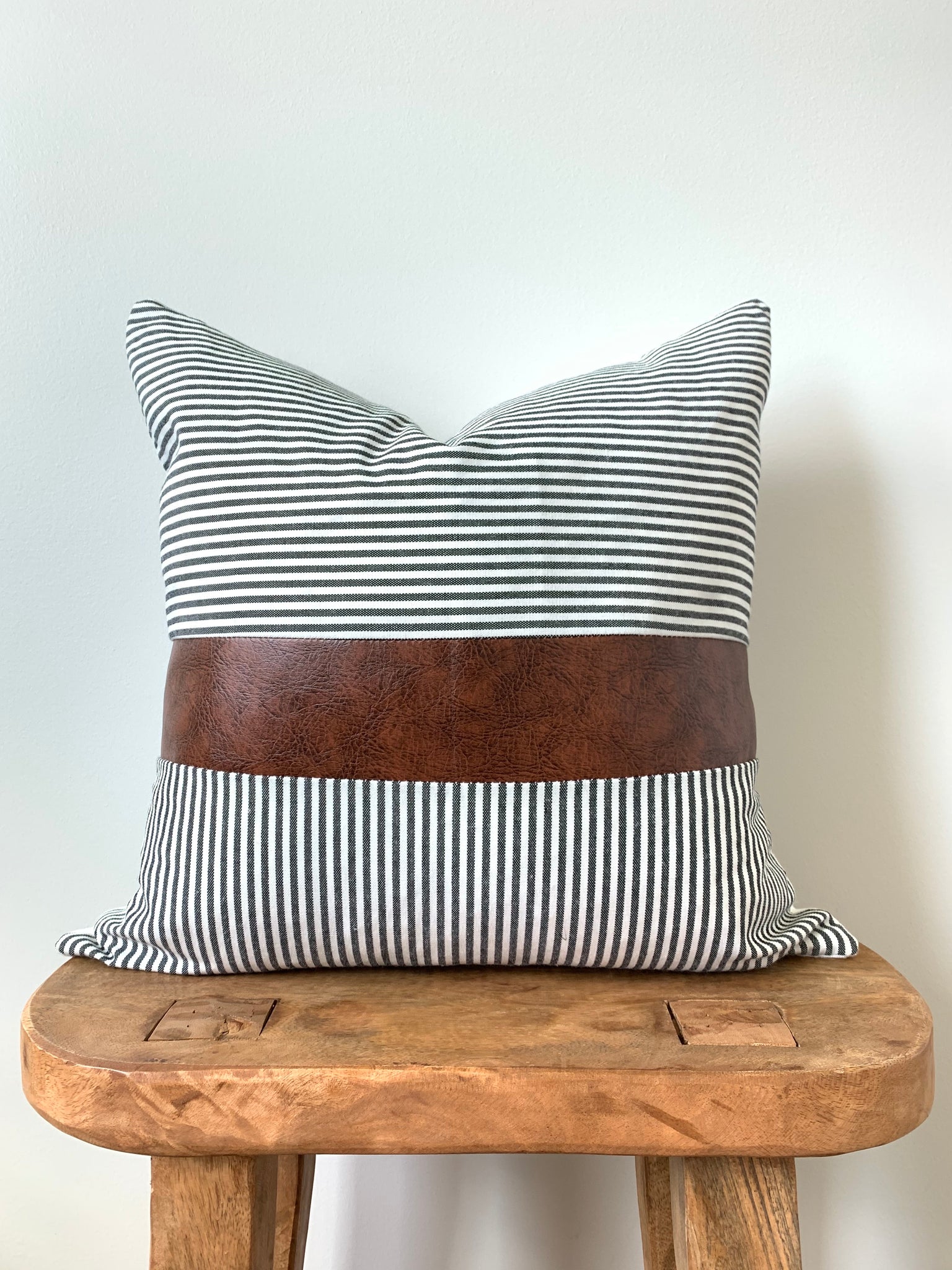 Leather Charcoal Stripe Pillow Cover